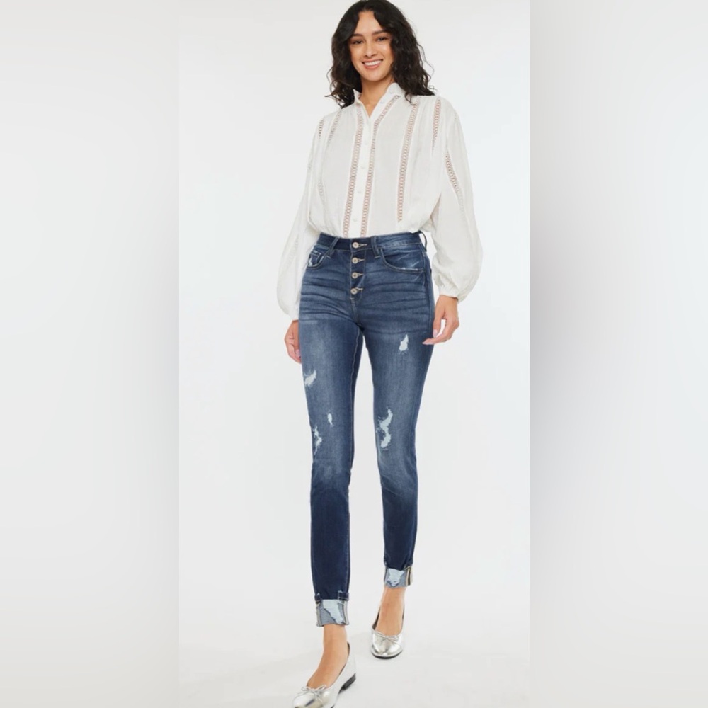 KANCAN Chelsea High Rise Blue Distressed Jeans - NWT SIZE 28 - Picture 4 of 9